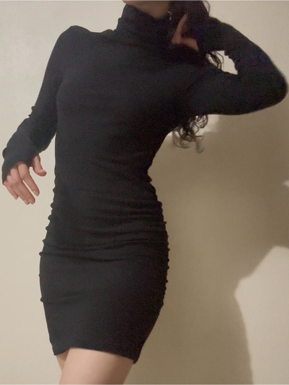 Black Turtleneck Long-Sleeve Mini Dress